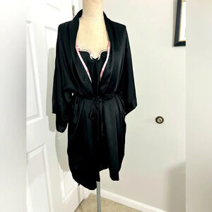 Victoria’s Secret Black silk Satin robe plus a Lace Satin slip Dress. Size S